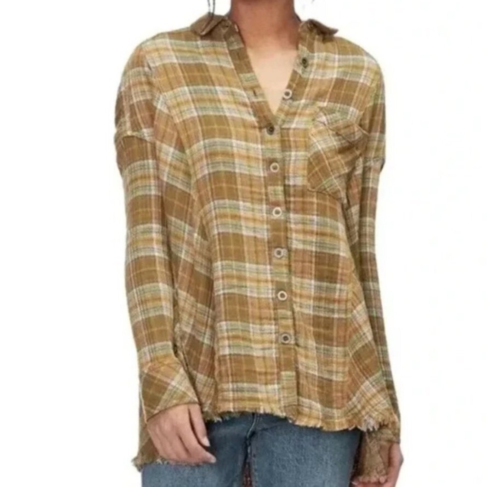 Free People Juniper Ridge Green Plaid Flannel Button-down Long Sleeve Shirt M